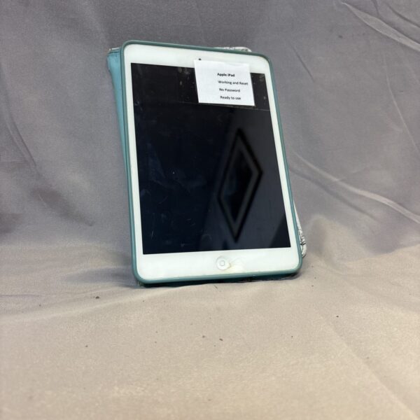 Front view of a silver Apple iPad tablet.