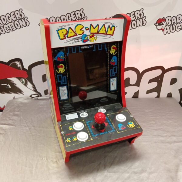 Arcade1up Pacman tabletop arcade cabinet, retro gaming collectible.