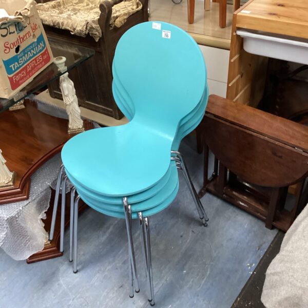 Set of four vibrant bentwood chairs with chrome legs.