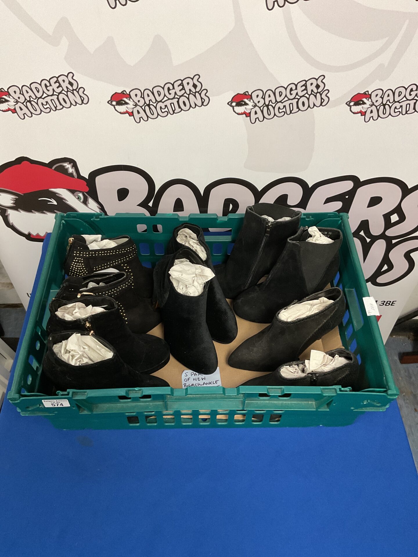 617 Five pairs of new black ankle boots UK 5