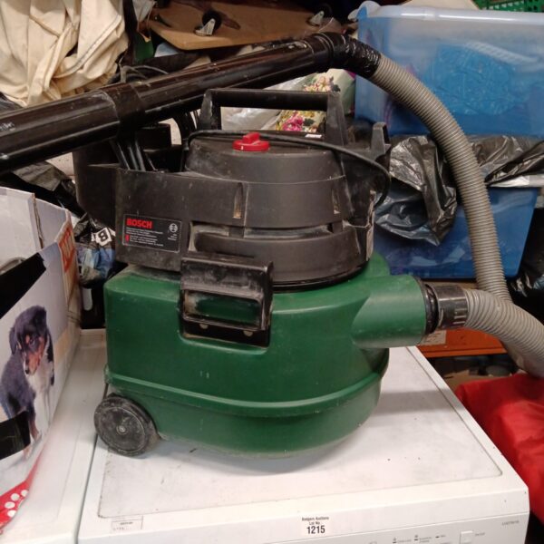 Front view of a green Bosch industrial vacuum cleaner.