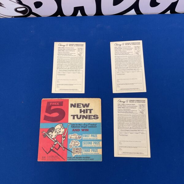Vintage 1961 Cherry B Singers Competition flexi disc and entry form.