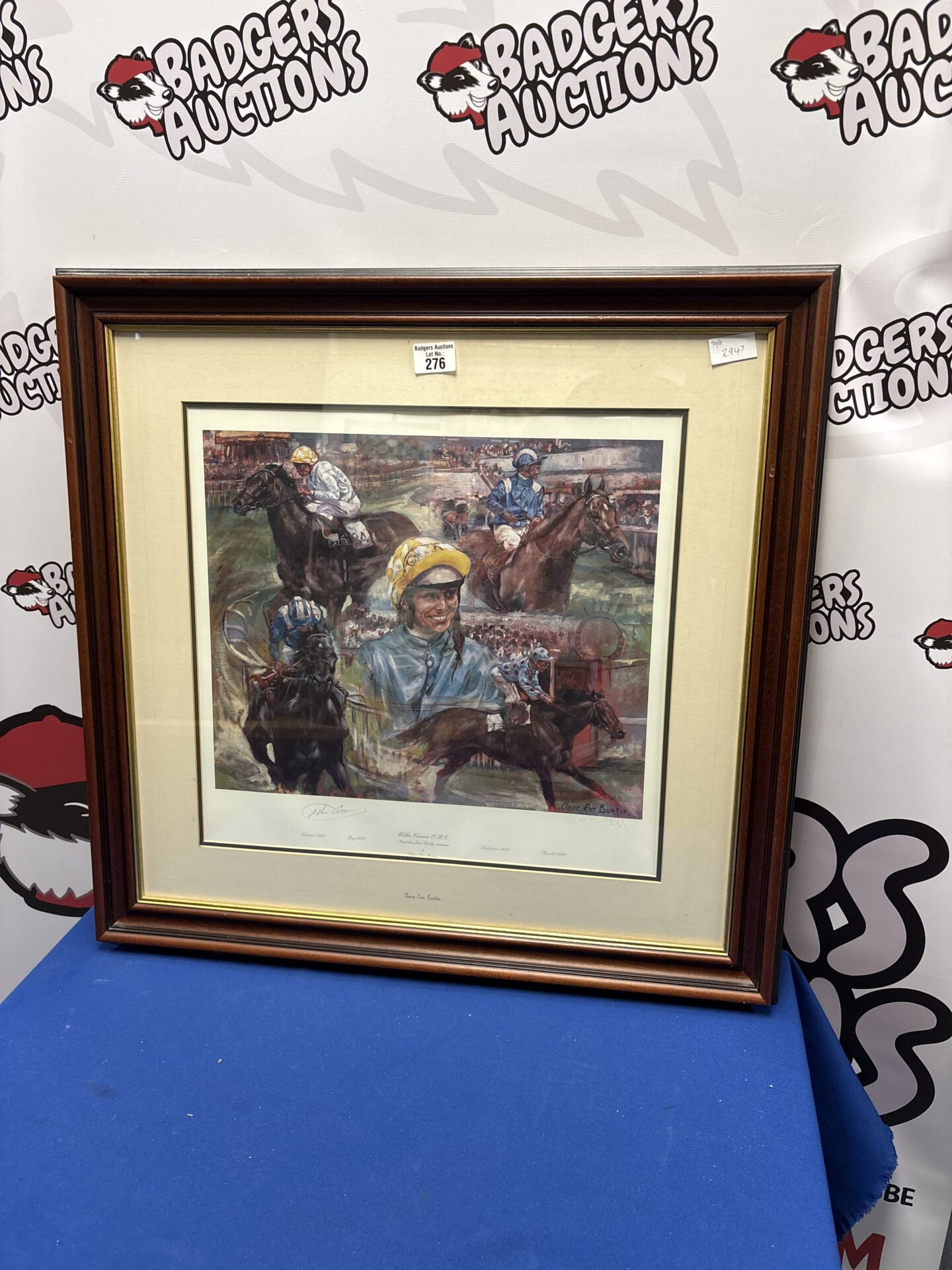 276 Claire Eva Burton Signed Print Of Willie Carson And His Four Derby Winning Race Horses
