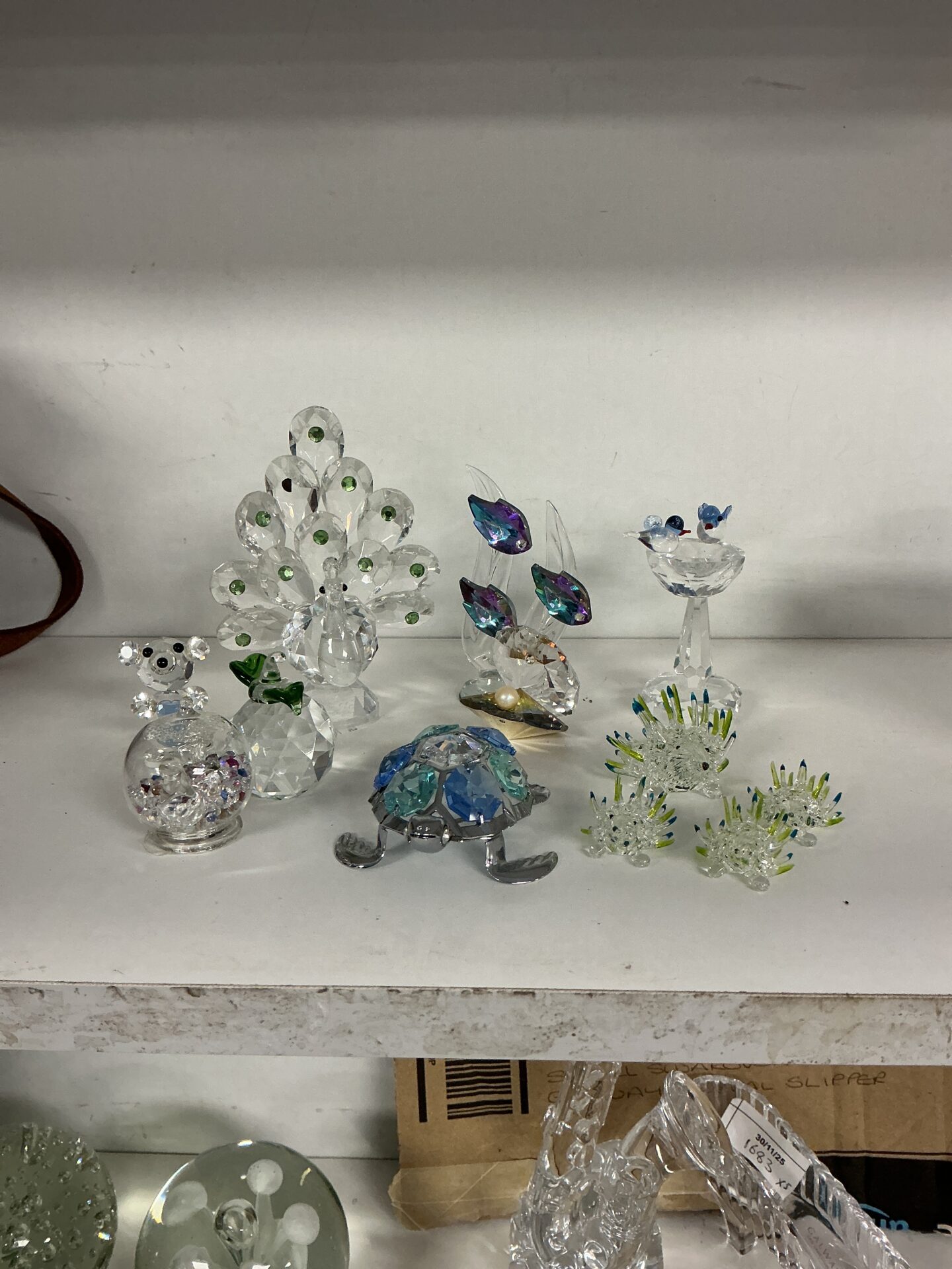 237 Collection of coloured crystal animals including peacock & hedgehogs