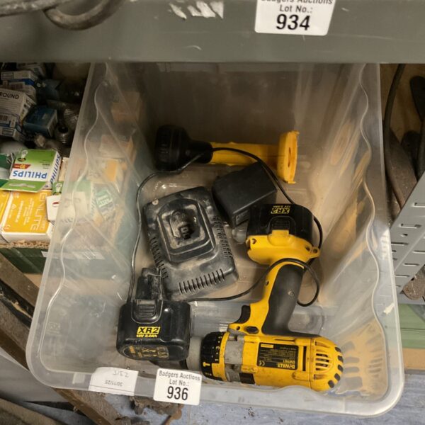 Dewalt DW981 cordless drill with batteries and charger.