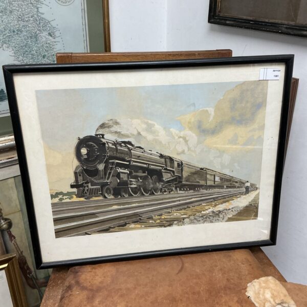 Vintage watercolour painting of a steam locomotive by E Shafer.
