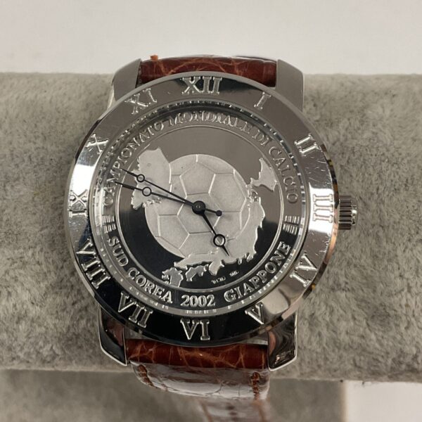 2002 Korea Japan football wristwatch with Roman numerals.