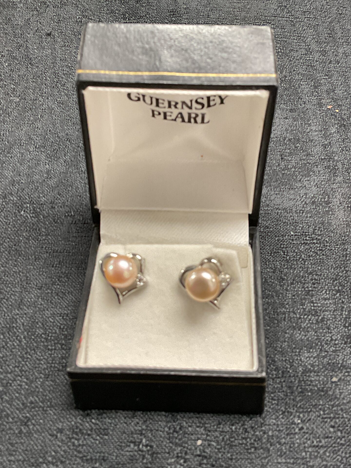 851 Natural freshwater pearl silver mounted heart earrings by Guernsey pearl