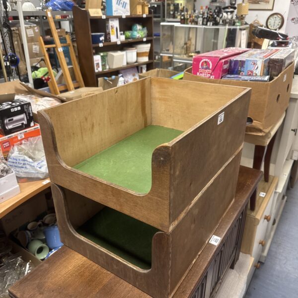 Two vintage wooden storage trays