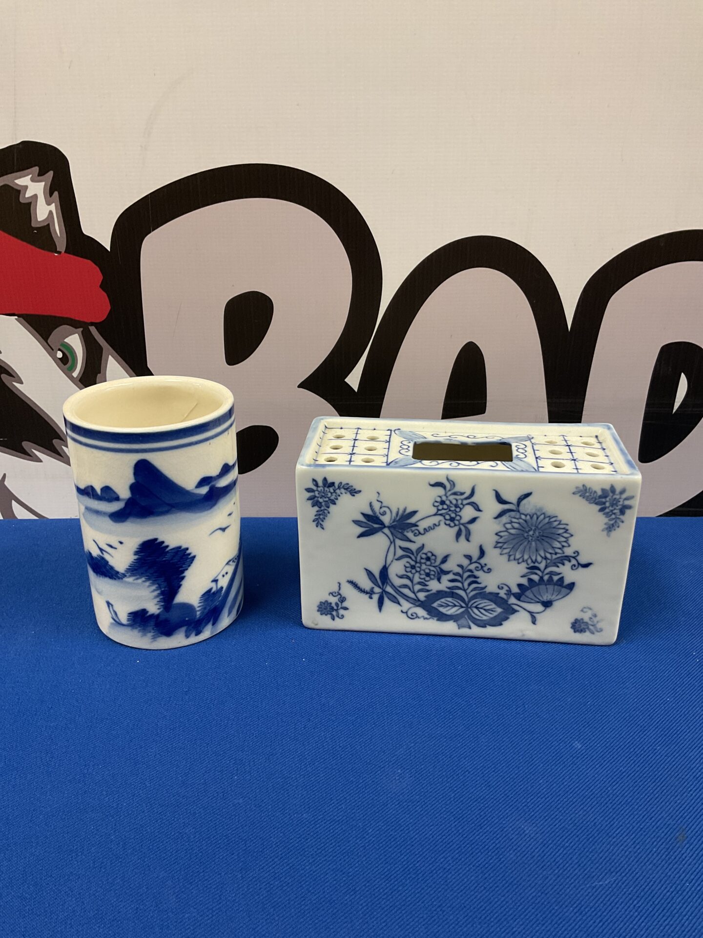 040 Two Japanese blue & white porcelain brush pots