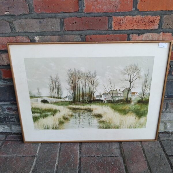 Signed Jeremy King print of a Cornish farm landscape.