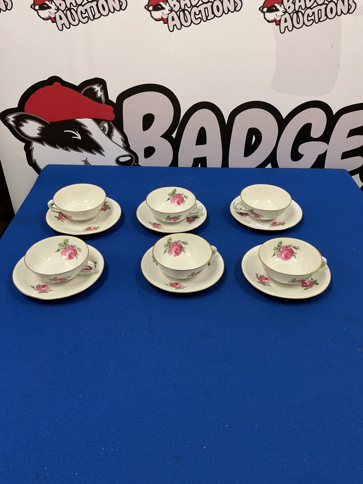 291 Set of Six Limoges Bone China tea cups and sauces