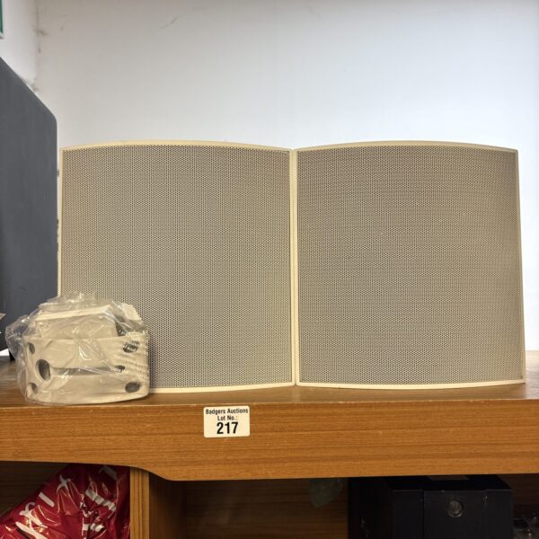 Pair of vintage Linn Klasik bookshelf speakers with attachments.
