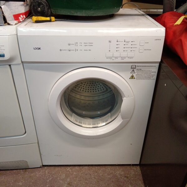 White Logik LVD7W18 tumble dryer front view.