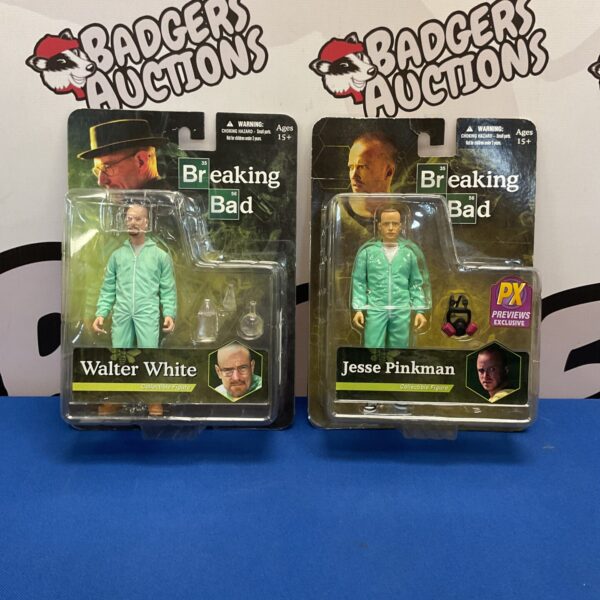 Mezco Breaking Bad figures of Walter White and Jesse Pinkman in packaging.