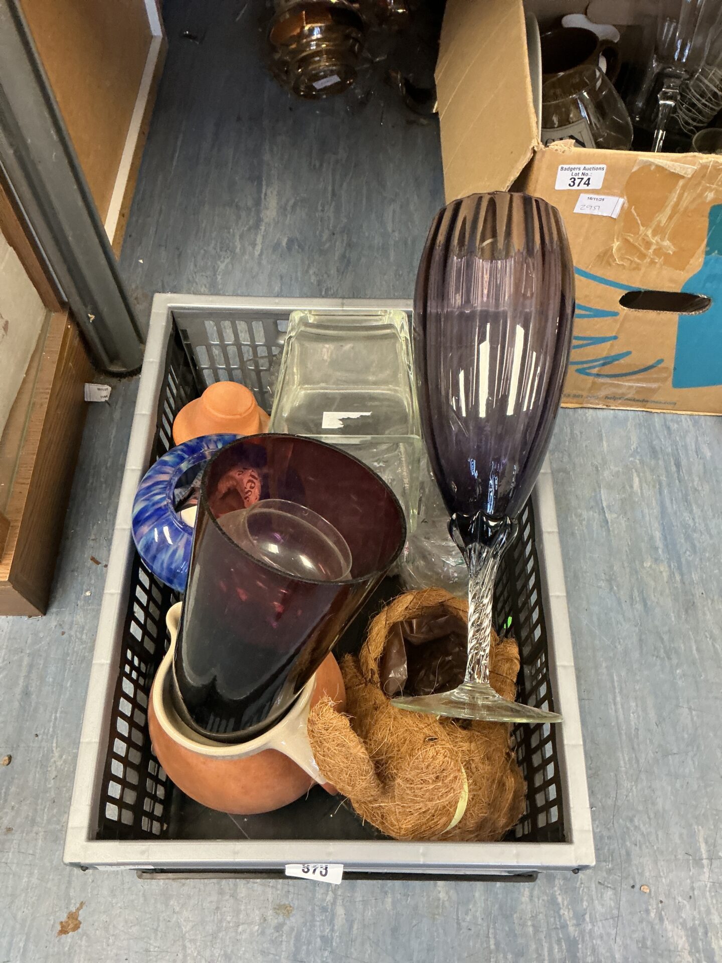 366 Box of mixed glass vases with other items