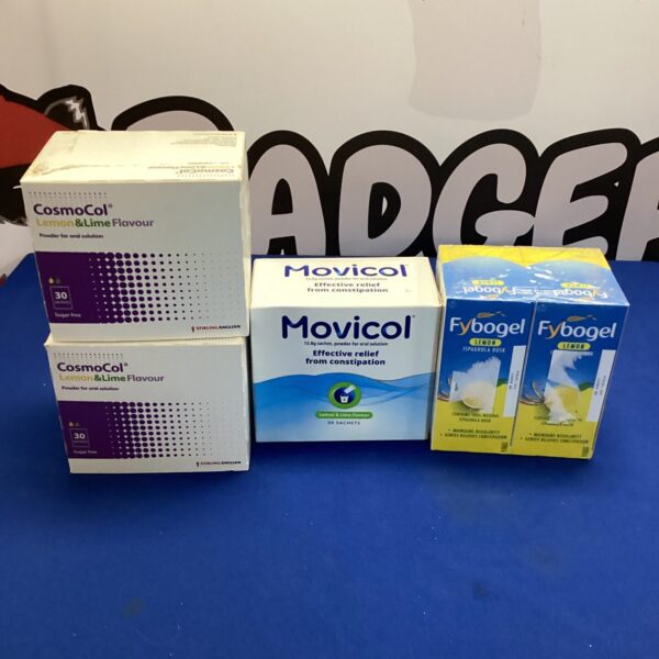 Movicol Lemon & Lime constipation medication bundle for bowel health.