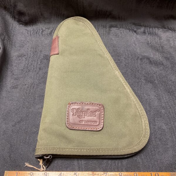Vintage Napier of London sheepskin lined pistol case for firearm storage.