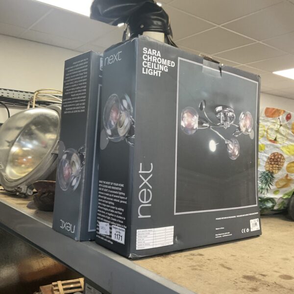Pair of new Next Sara chrome ceiling lights in boxes.