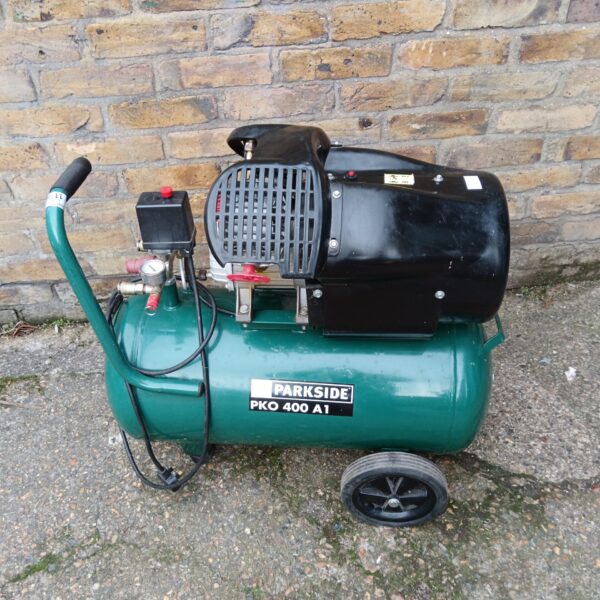 Portable Parkside pko 400 A1 air compressor for workshop and garage use.