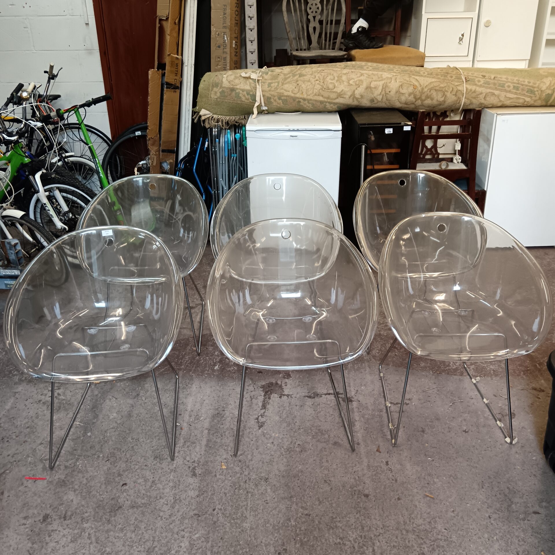 1200 Set of 6 designer perspex chairs (one cracked)