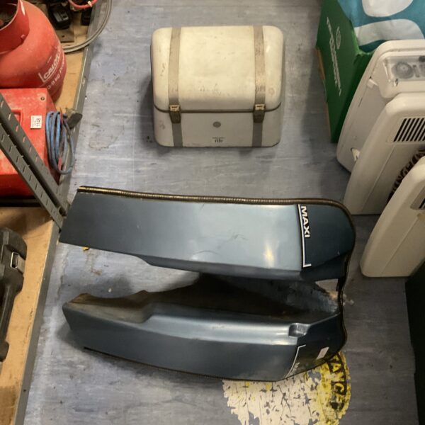 Vintage Puch Maxi valance with pillion box, front view.