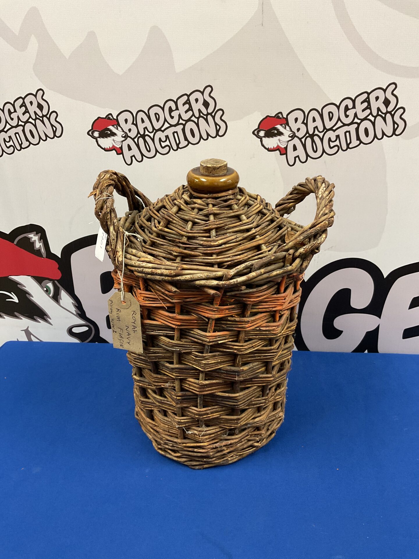 008 WW2 royal navy wicker bound rum flagon