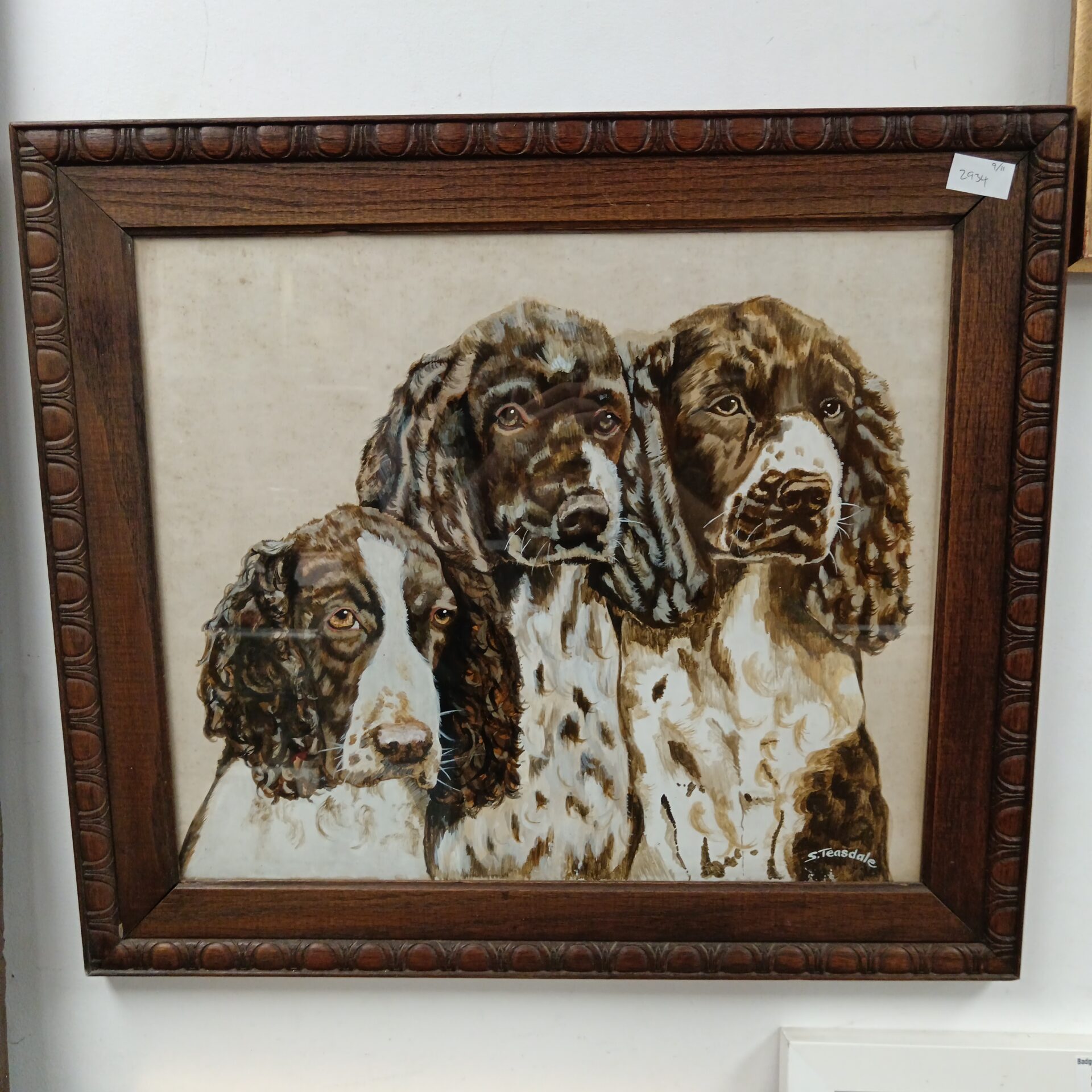 803 S Teasdale oil painting of three spaniel dogs