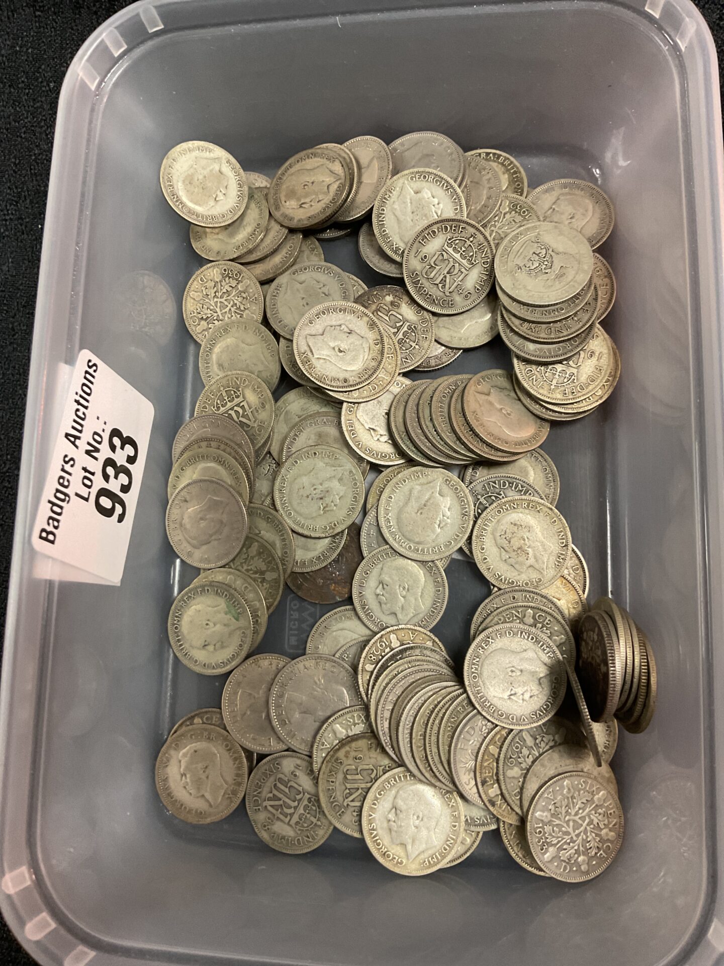 933 Tub of sixpences mostly half silver 340g gross