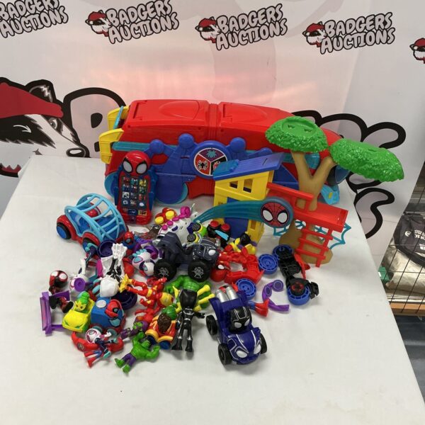 Mixed lot of Spider-Man toys and Marvel action figures.