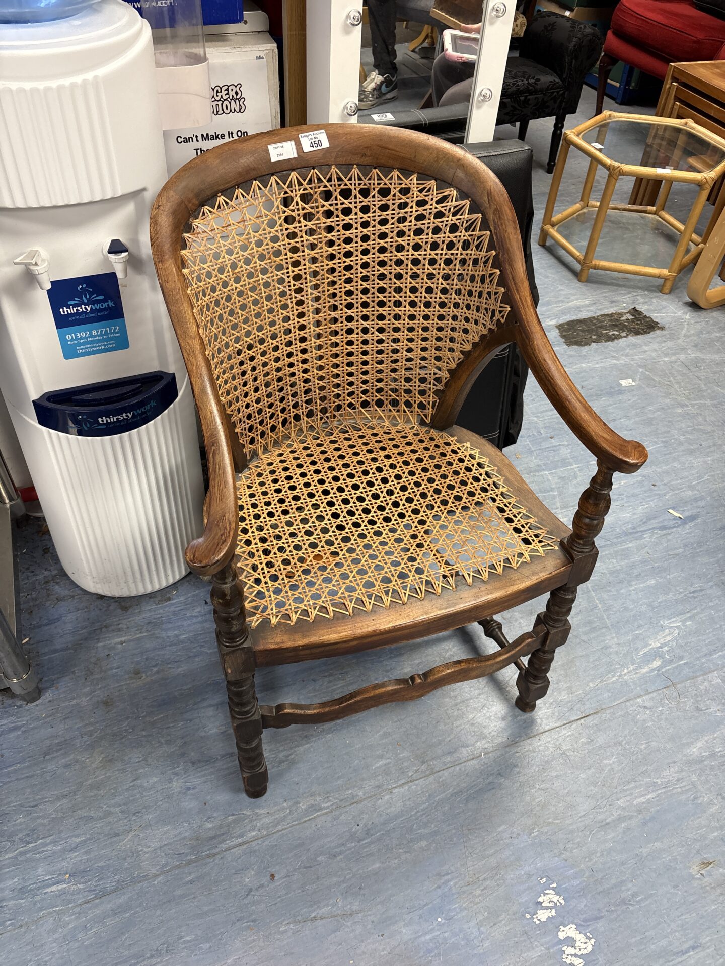 450 early 20th century stained beech fan back open armchair