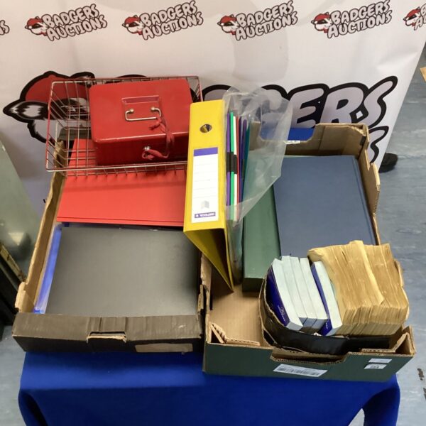 Assorted stationery lot with lockbox folders and envelopes.