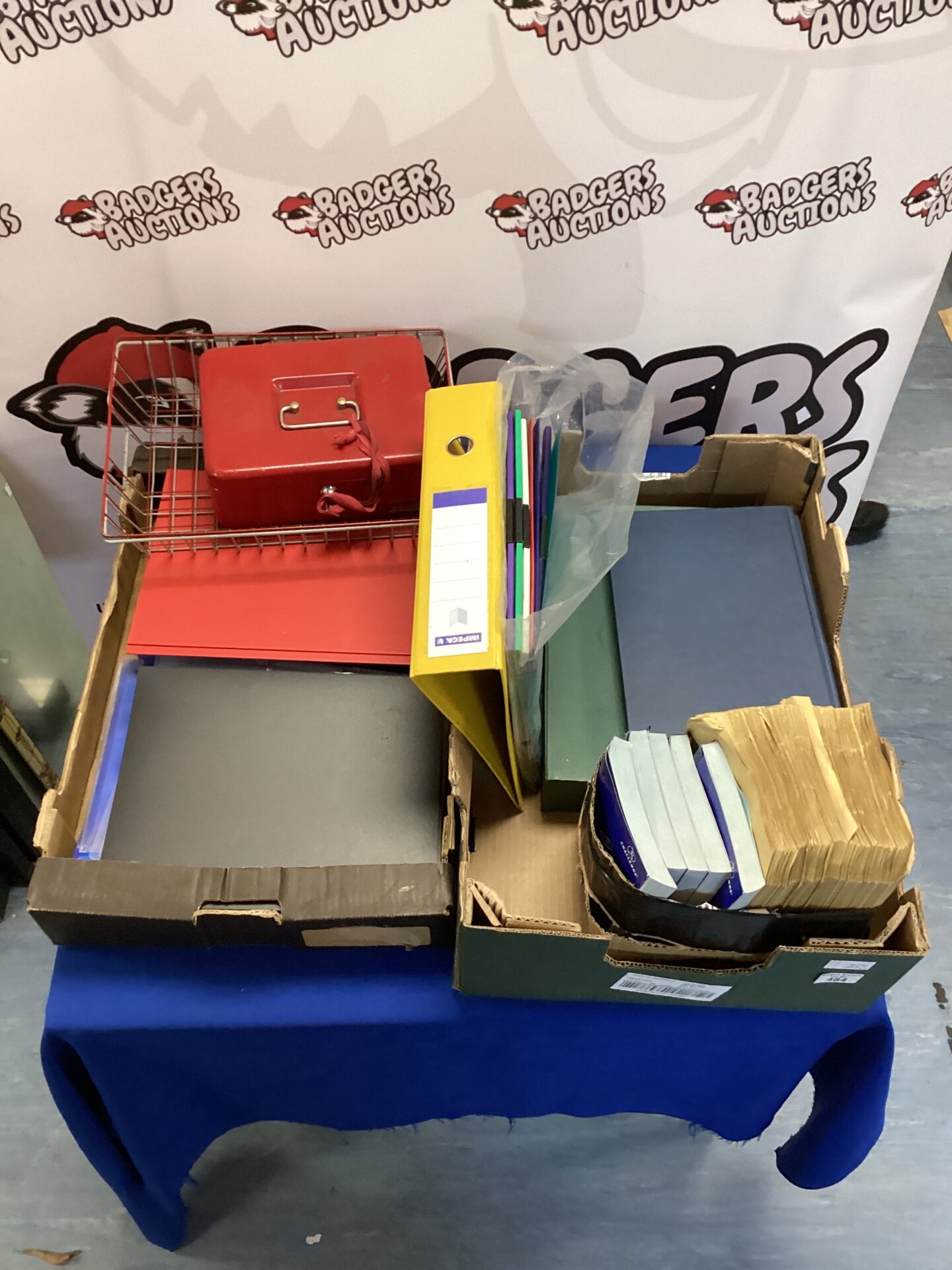 541 Boxes of assorted stationary items, including two new A4 A-Z indexed address books, lockbox folders and envelope
