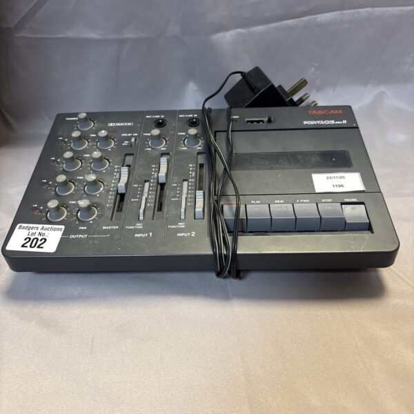 Front view of a vintage Tascam Porta Studio MKII 4-track recorder.