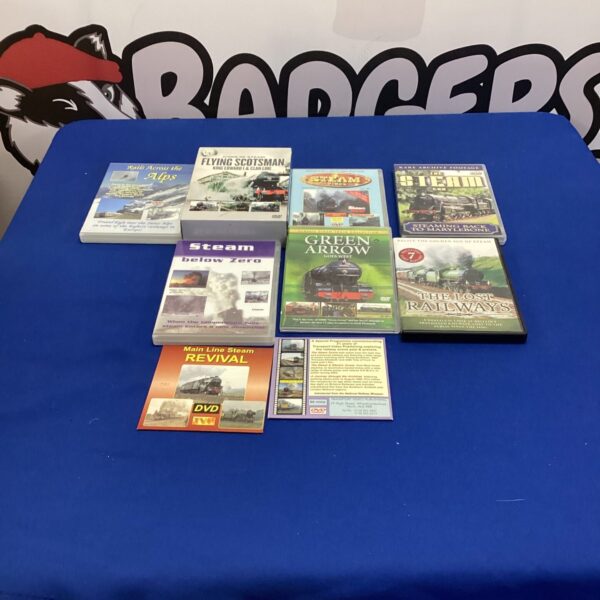 Lot of train DVDs for railway enthusiasts and collectors.