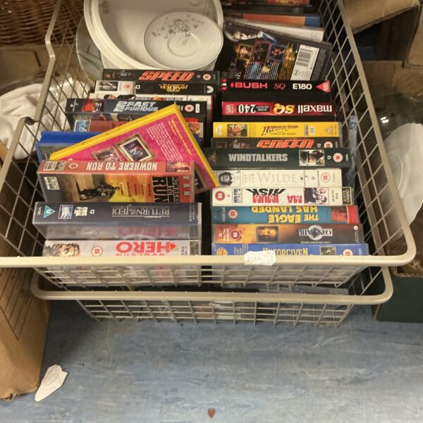 Overview of a lot of vintage VHS tapes for collectors.