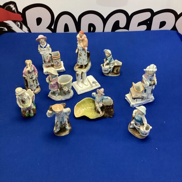 Vintage Victorian match holder collection, antique ceramic pieces.