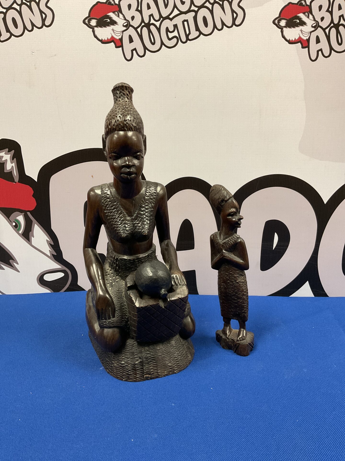052 Two vintage carved African hardwood tribal women figures