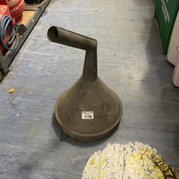 Large vintage galvanised funnel, ideal for farm or workshop use.