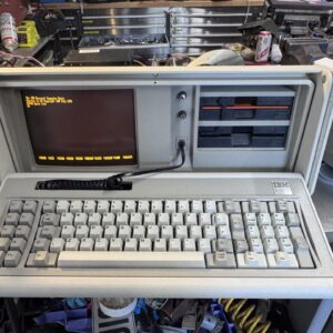 Vintage IBM Personal Computer 5150 with keyboard and monitor.