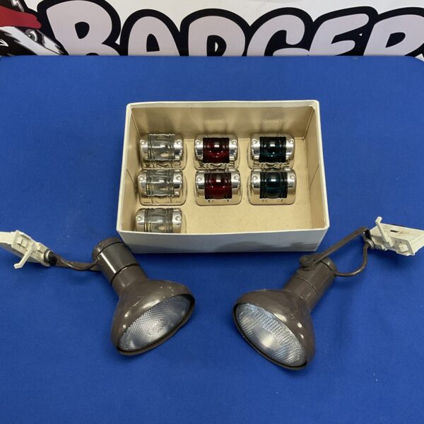 Vintage chrome marine navigation lamps for boat or ship.