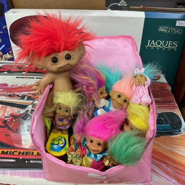 Vintage troll figures lot with colourful hair.