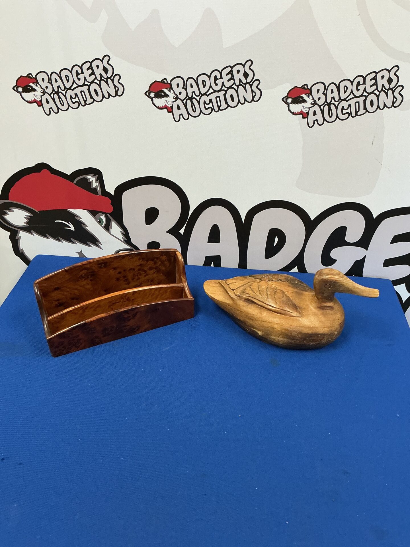 323 Wooden carved duck with walnut letter rack