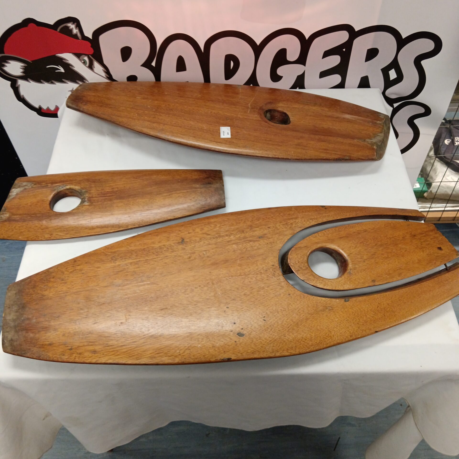 777 Three vintage wooden reclaimed aircraft propeller wall art