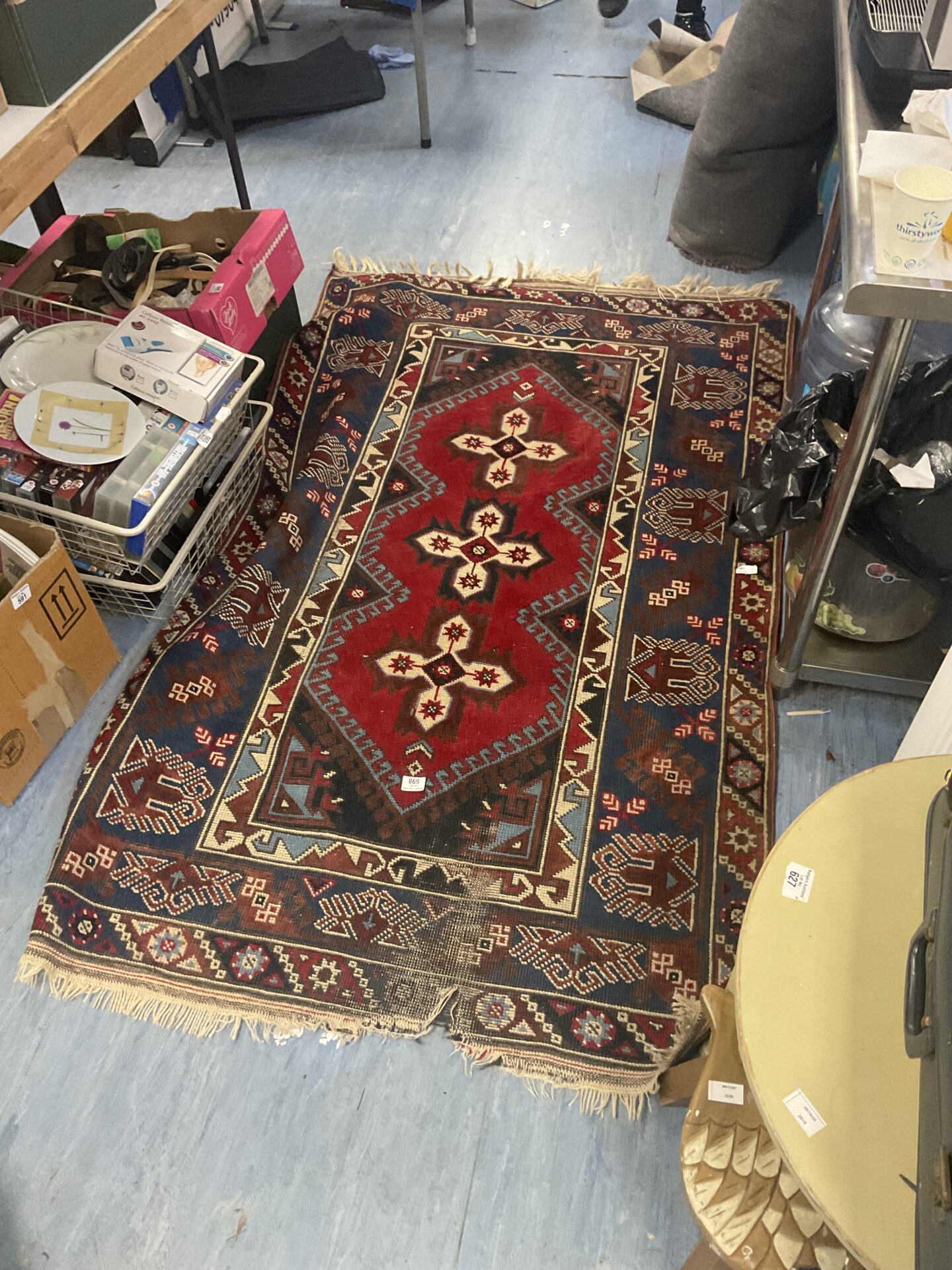 698 Vintage woven rug – has some wear 6.5ft length