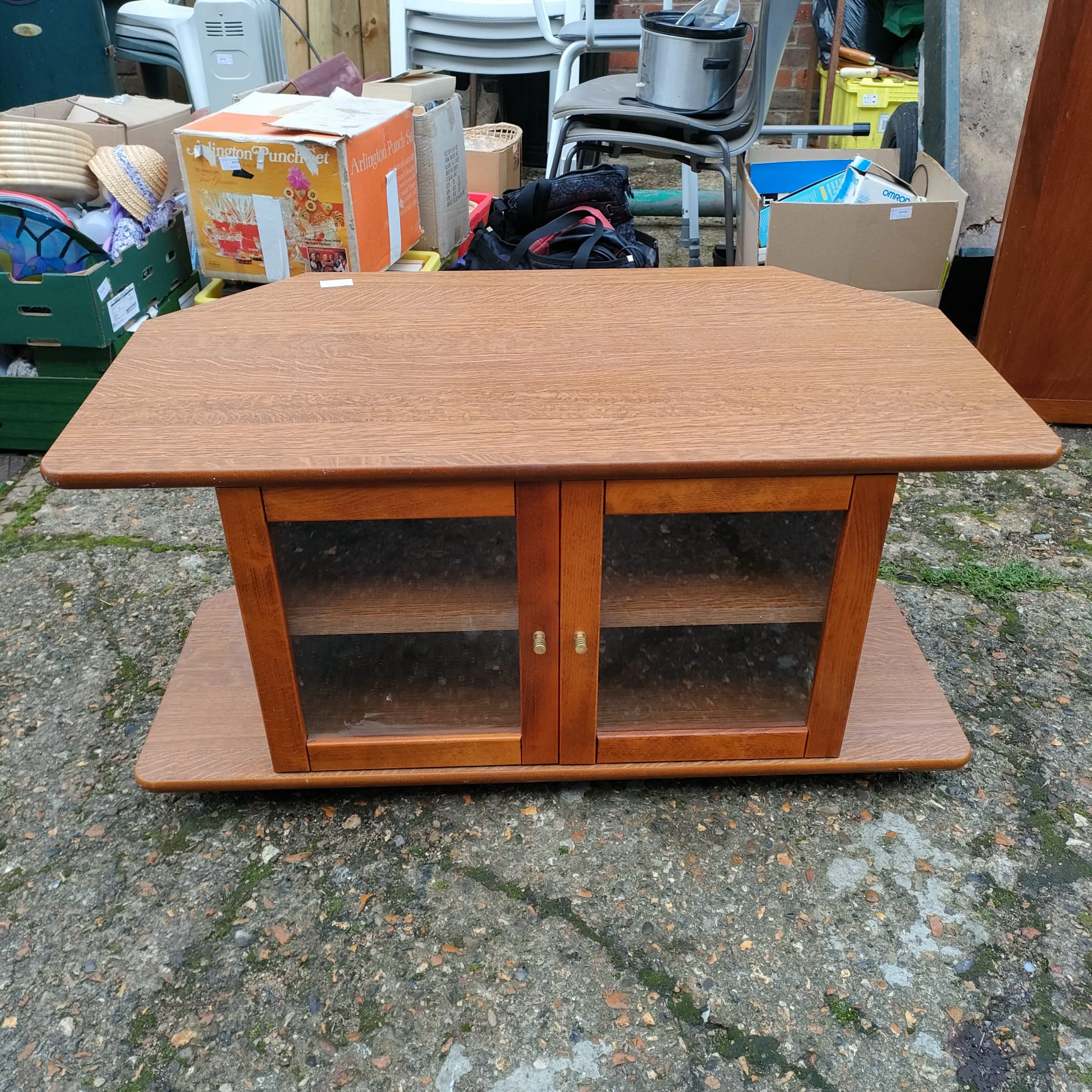 594 Wooden glass fronted media cabinet