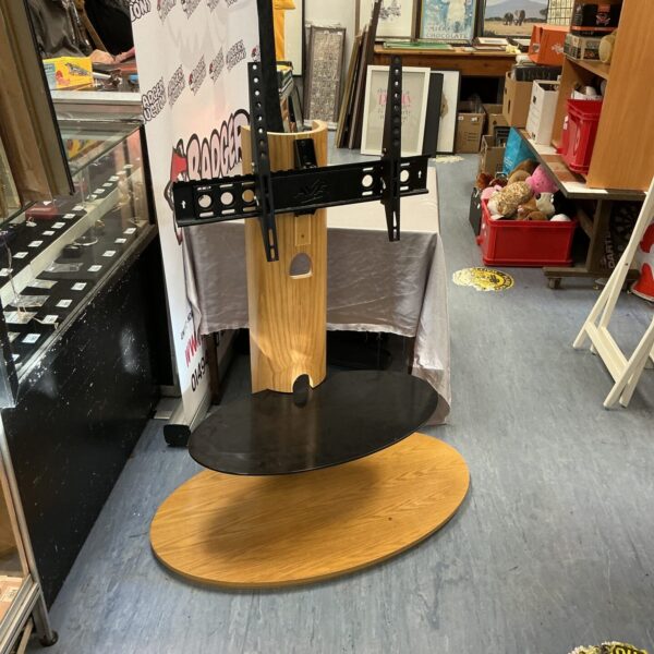 Vintage wooden television media stand for flat-screen TVs.