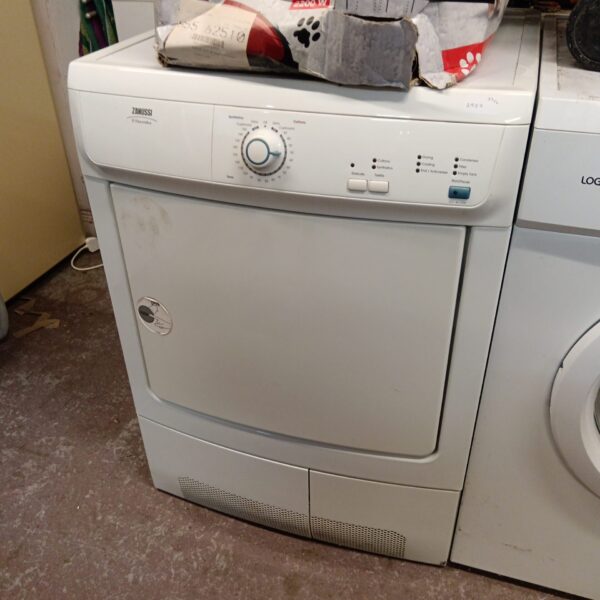 White Zanussi tumble dryer, condenser model ZDC46130W.