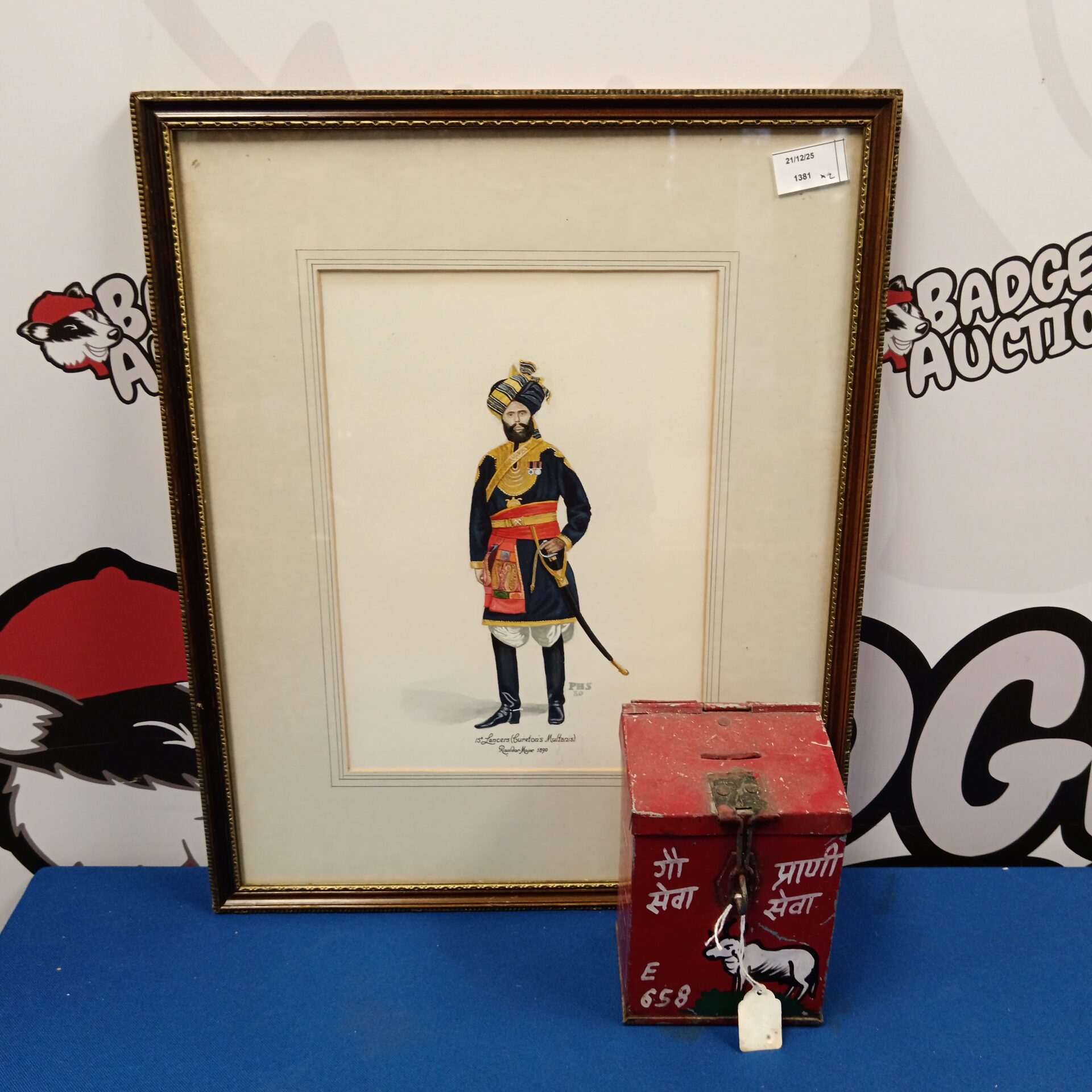 677 15th lancers curatons multanis risoldar major 1890 watercolour & indian pichwai sacred cow metal collection box