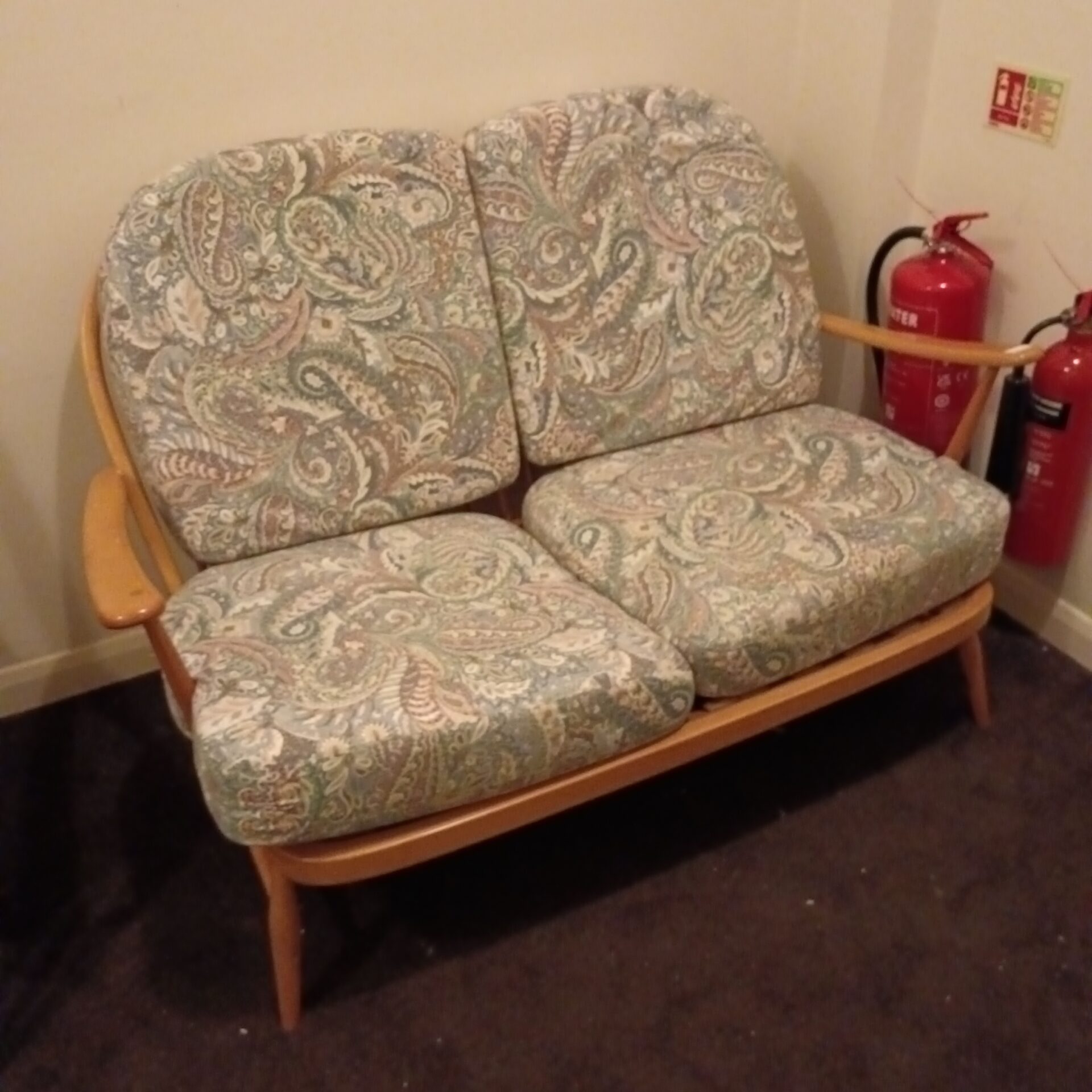 645 Vintage ercol blonde stick back 2 seater sofa